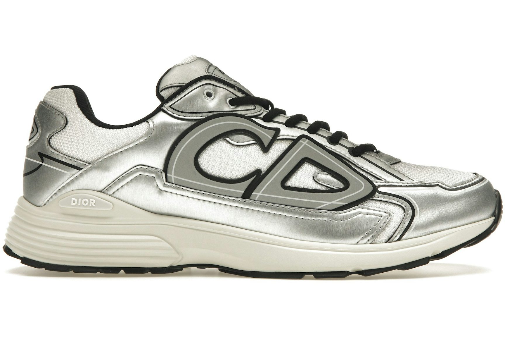 Dior B30 White Mesh Silver-Tone Metallic Calfskin