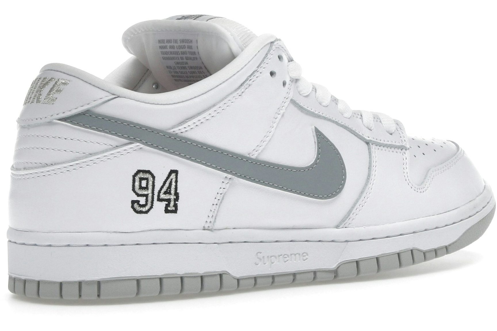 Nike SB Dunk Low Supreme 94 White Metallic Silver-4